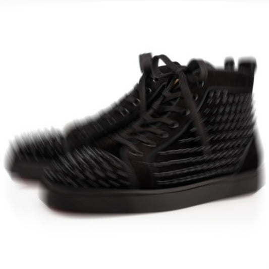 Black high-top sneakers on a white background