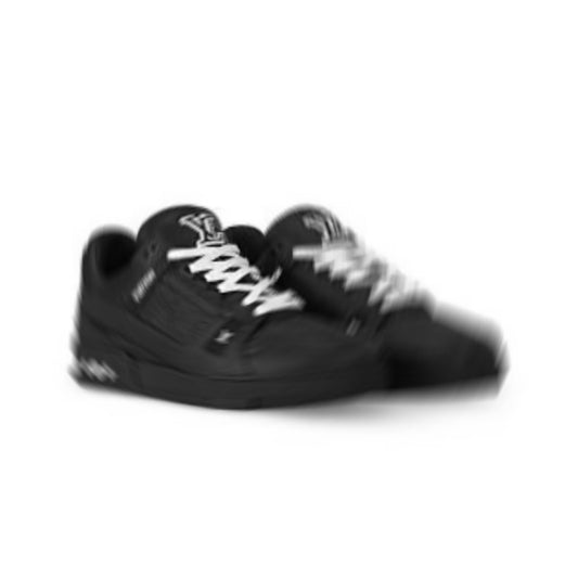 Black sneakers with white laces on a white background